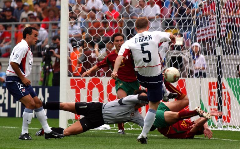 USA's John O'Brien scores their first goal against Portugal (Photo by Tony Marshall/EMPICS via Getty Images)