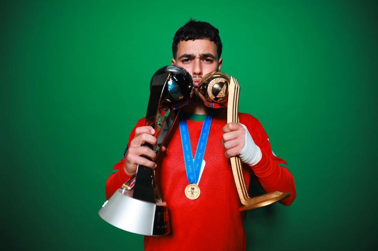 SANTIAGO, CHILE - OCTOBER 19: Othmane Maamma of Morocco poses for a portrait following their win over Argentina in the FIFA U-20 World Cup Chile 2025 final at Estadio Nacional Julio Martínez Prádanos on October 19, 2025 in Santiago, Chile. (Photo by Hector Vivas - FIFA/FIFA via Getty Images)