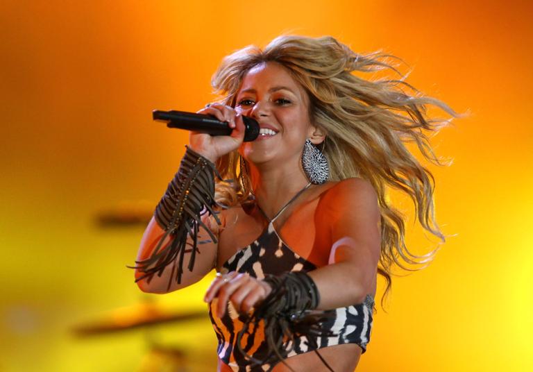 JOHANNESBURG, SOUTH AFRICA - JUNE 10: Colombian singer Shakira performs at the FIFA World Cup Kick-off Celebration Concert at the Orlando Stadium on June 10, 2010 in Soweto, South Africa. (Photo by Paul Gilham - FIFA/FIFA via Getty Images)