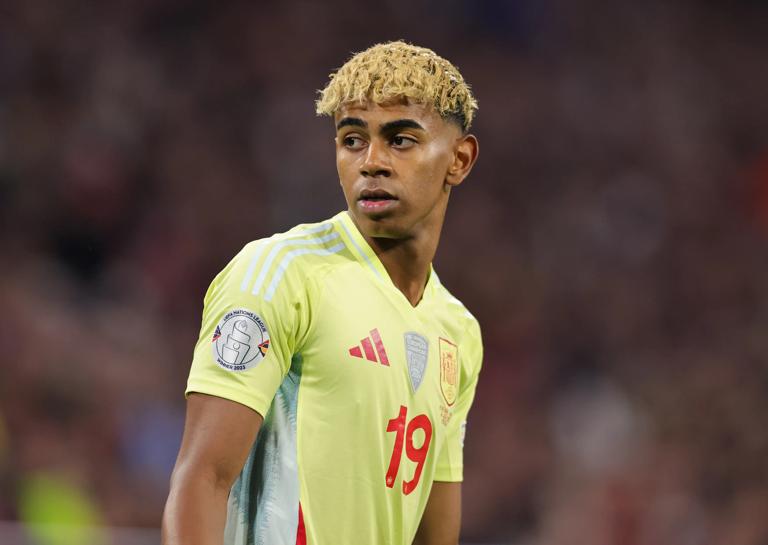 MUNICH, GERMANY - JUNE 8: Lamine Yamal of Spain looks on during the UEFA Nations League 2025 final match between Portugal and Spain at Munich Football Arena on June 8, 2025 in Munich, Germany. (Photo by Marcel Engelbrecht - firo sportphoto/Getty Images)